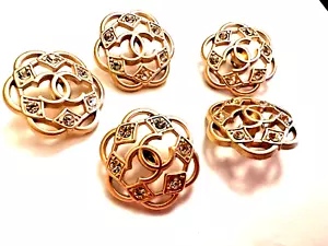 chanel camellia Gold Buttons cut out design crystals features gold metal cc logo - Picture 1 of 21