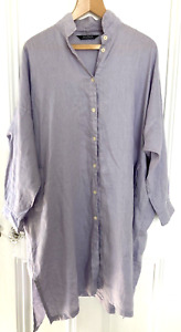 Yacco Maricard Lilac 100% Linen duster coat/ long shirt / dress Lagenlook Size 2