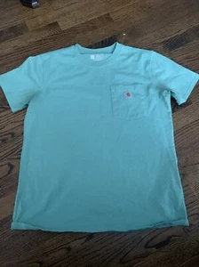 Carhartt Shirt Mens Large Green Short Sleeve Crew Neck Cotton Blend Original Fit - Picture 1 of 3