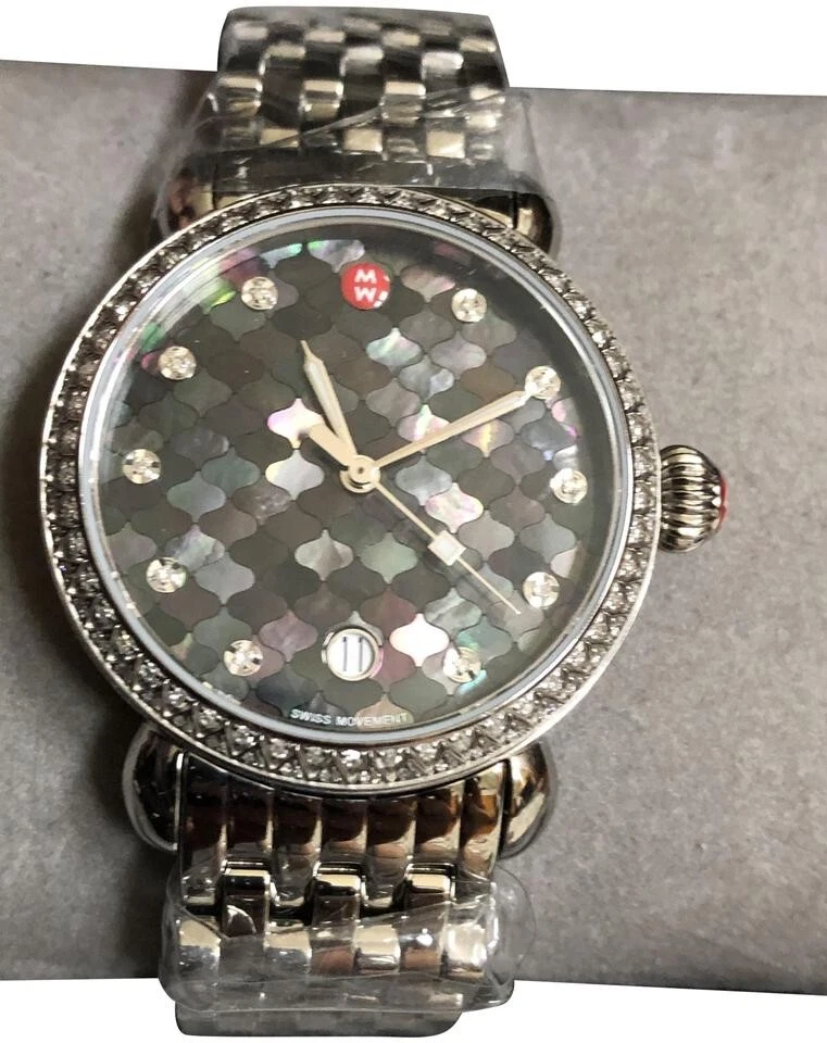 MICHELE Silver Stainless Steel Diamond CSX 36 MOP Watch MWW03C000516