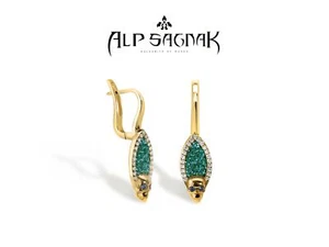 Alp Sagnak Ohrringe 14K Gelbgold Schädel Saphir Diamanten Türkis Mosaik - Bild 1 von 6