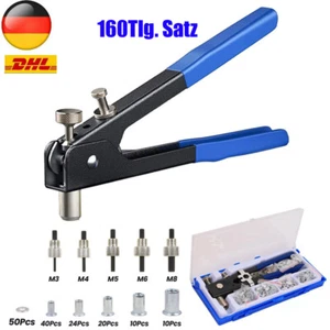 160tlg Einnietmuttern M3-M8 Gewindenieten mit Nietenzange Nietmutternzange Set - Bild 1 von 12
