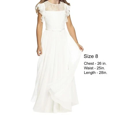 Fancy Ruffle A-Line Flower Girl Dress Holy Communion Wedding Pageant White 6-8 - Image 1 of 2