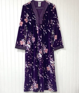 Accappatoio lungo donna Jaclyn Smith viola floreale velluto taglia M zip manica lunga - Foto 1 di 11