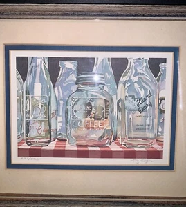 Framed Liz Rogers Tulsa Art Print Signed Numbered Vintage Glass Bottles - Picture 1 of 6