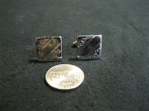 Gemelos rizos grabados en esquinas diagonales cuadrados chapados en plata vintage DA14 - Imagen 1 de 4