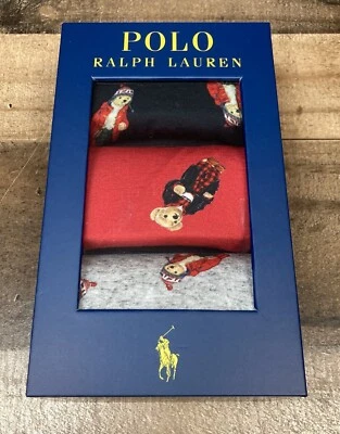 Cuecas boxer Polo Ralph Lauren masculinas tamanho G urso preto/vermelho/cinza férias (pacote com 3) - Imagem 1 de 4