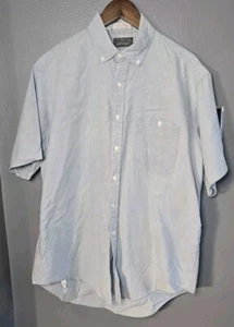 Men's Lord & Taylor Short Sleeve Blue Button Front Shirt Size Large Made In USA - Picture 1 of 7