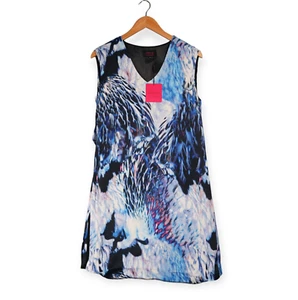 WAYNE COOPER Size 10 Blue Patterned Shift Dress Layered Back - New Needs Repair - Picture 1 of 13