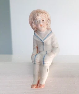 MINIATURE ANTIQUE BISQUE BOY SHELF SITTER - Picture 1 of 3
