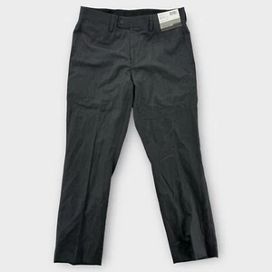 NWT Charles Tyrwhitt Dress Pants Mens 36R Wool Striped Pleated Black Trousers - Picture 1 of 6