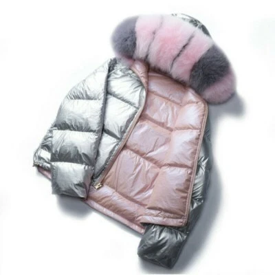 Women Duck Down Coat Fur Hooded Parka Warm Jacket Puffer Shiny Ski Winter SPW - Image 1 of 4