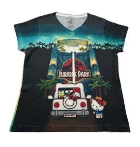 Jurassic Park X Hello Kitty Universal Studios Black Green T-Shirt Womens Large L - Picture 1 of 5