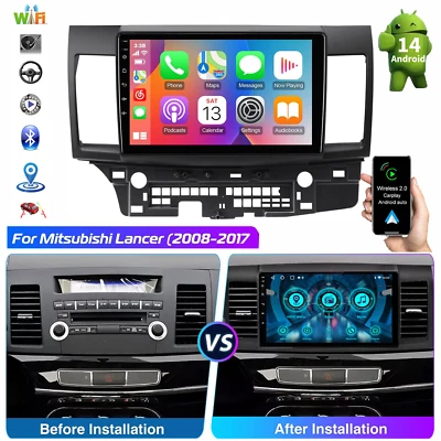 For Mitsubishi Lancer 2008-2017 10" Car Stereo Radio Android 14 Carplay GPS WIFI - Image 1 of 4