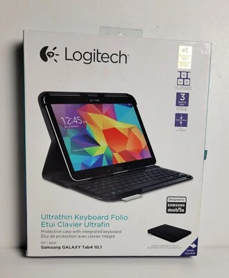 NEW Logitech Galaxy Ultrathin keyboard folio w Cover Samsung Galaxy Tab 4 10.1” - Image 1 of 3