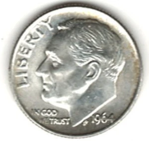 1964 ROOSEVELT DIME in BRILLANTI CONDIZIONI NON CIRCOLATE pz RD 11 - Foto 1 di 4