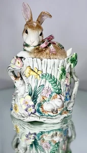 Minty Fitz And Floyd “Woodland Spring” Bunny Rabbit Medium Canister & Lid 9.25” - Picture 1 of 10