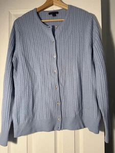 Lands End 100% Cashmere Cardigan Sz M Sweater Cable Knit Button Front Preppy - Picture 1 of 9