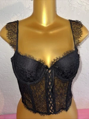 Victoria’s Secret Corsé Negro, Pestañas Encaje Parte Superior e Inferior Talla Pequeña Nuevo Foto 1 de 4
