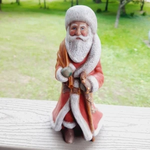 Vintage alte Welt Weihnachtsmann mit Glocken & Spielzeugsack Keramik Weihnachten 9,5" handbemalt - Bild 1 von 13