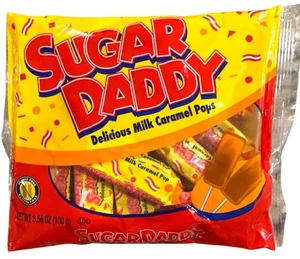 Sugar Daddy Delicious Milk Caramel Pops 3.56 oz Bag / 8 ct Peanut & Gluten Free - Picture 1 of 2