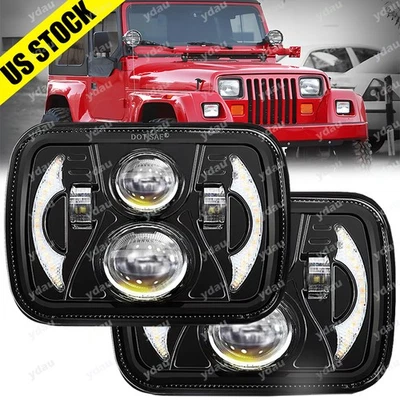 Par de faros LED 5x7" 7x6" alto/bajo DRL para Jeep Wrangler YJ Cherokee XJ Foto 1 de 4