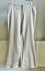 Stunning BNWT Warehouse UK14 Embroidered Soft Beige Dress Trousers Bootcut Leg - Picture 1 of 16