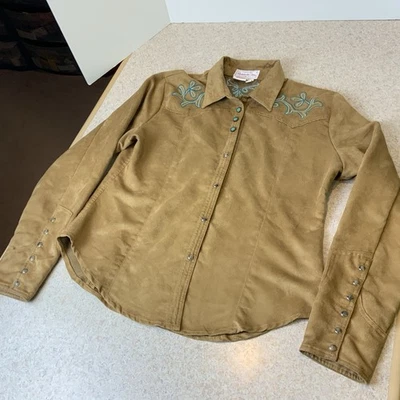 Camisa Western Vintage Panhandle Delgada Imitación Gamuza Perla A Presión Para Mujer’s L Top Foto 1 de 4