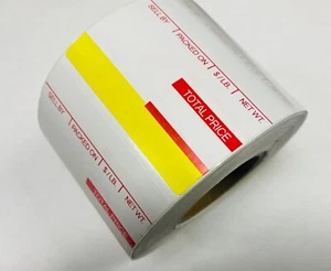 ISHIDA 1819 Printing Scale Label, AC, Astra, RED/Yellow UPC 64mm x 47mm, 12 ROLL - Picture 1 of 3