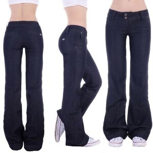 Damen Marlene Schlaghose Schlag Bootcut Hüftjeans weites Bein Denim Jeans D98