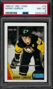 PSA 8 - 1987-88 O-Pee-Chee # 15 Mario Lemieux Pittsburgh Penguins HOF OPC - Foto 1 di 2