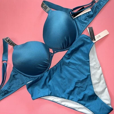 NUEVO CON ETIQUETAS Victoria's Secret 32A,32B,34A,34B,36C,38C BOMBSHELL BIKINI AZUL correa brillante Foto 1 de 3