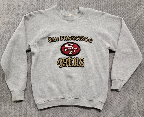 Vintage San Francisco 49ers NFL Gray Crewneck Sweater Womens Size XL Embroidered Cover
