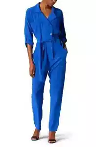 Equipment Femme Surrealist Blue Fernande Long Sleeve Silk Jumpsuit Medium $525 - Picture 1 of 3