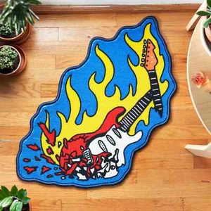 Guitarra Eléctrica en Gráfico Rotura Sashing Mini Alfombra Alfombra Alfombra - Imagen 1 de 2