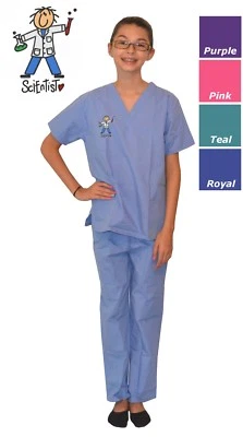 Детские скрабы с научной вышивкой дизайн розовый синий фиолетовый зеленый - Изображение 1 из 4