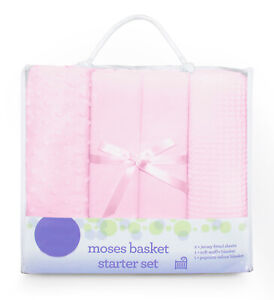 Baby Nursery Moses/Pram 4pc Starter Set Baby Pink