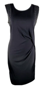 NWT - Michael Kors Black Stretchy Sleeveless Embellished Side Gather Dress Sz M - Picture 1 of 5