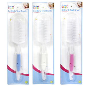 BOTTLE TEAT BRUSH PACK OF 2 FIRST STEPS 3 ASSORTED COLOURS 2 BRUSHES IN 1