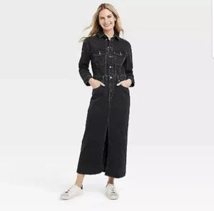 Women's Long Sleeve Denim Maxi Dress - Universal Thread Black Wash 16 - Picture 1 of 9