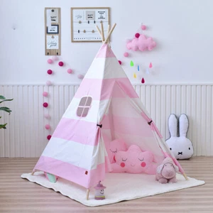 Large Canvas Cotton Pink Stripe Teepee Indoor Tipi Kids Play Tent Tee Pee - Picture 1 of 1