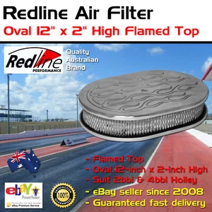 New Redline Air Filter Oval 12" x 2" High Flames Top Fits 2BBL & 4BBL Holley - Bild 1 von 1