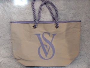 Victoria's Secret Lavender Accent Logo Canvas Tote Book Bag with Rope Handle - Picture 1 of 5