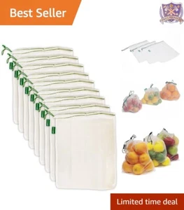 Reusable Mesh Produce Bags Set of 9 Transparent Lightweight Eco-Friendly Storage - Picture 1 of 7
