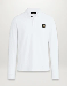 Belstaff Herren Designer Langarm Poloshirt Oberteil Patch Phenix Logo weiß - Bild 1 von 6