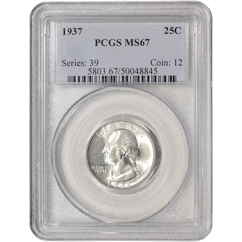 1937 US Washington Silver Quarter 25C - PCGS MS67 Cover