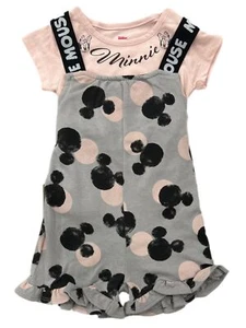 Disney Toddler Girls 2pc Gray & Pink Minnie Mouse Shortall Romper Outfit 18m - Picture 1 of 2