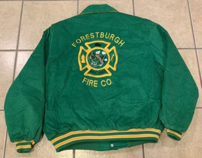 VTG NWT Mens L NYFD Fire Co 1 Green Embroidered Corduroy Varsity Jacket USA MADE - Image 1 of 4