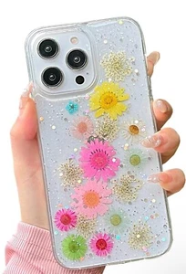 Custodia simpatica vera floreale per iPhone 14 Pro Max, [Fiori pressati fatti a mano all'interno] - Foto 1 di 6