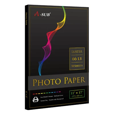 A-SUB Pro Luster Photo Paper 11X17 for Inkjet Printer 250g Semi Gloss 50 PK 66lb - Image 1 of 4